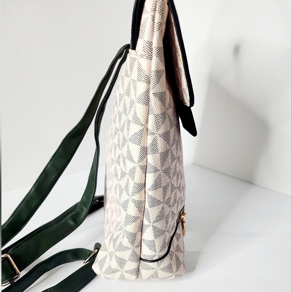 Stylish Beige Monogram Women\'s Green Colorblock Backpack Purse main image 5